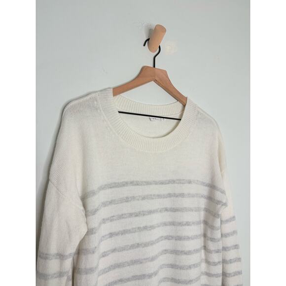 Gap Wool Stripe Tunic Sweater Size Medium White Pullover Crewneck - Picture 2 of 8